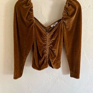 BB Dakota Steve Madden Brown Velvet Ruched Puff-Sleeve Top
